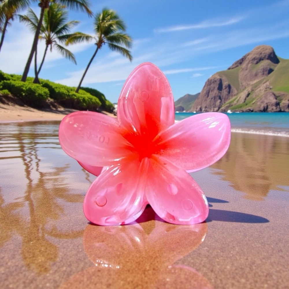 Plumeria Hot Pink Coral Floral Flower Glossy 2" Hawaiian Lobster Claw Hair Clip